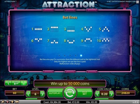 Онлайн игровые автоматы Attraction описание выигрышных линий