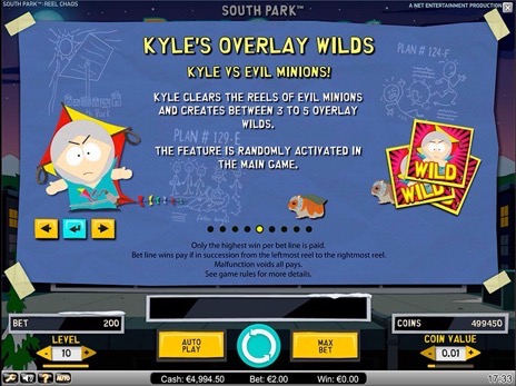Онлайн автоматы South Park описание бонуса покрывающие дикие символы Кайла