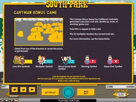 Онлайн автоматы South Park описание бонус игры Картман