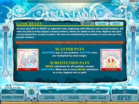 Игровые автоматы The Lost Princess Anastasia правила игры